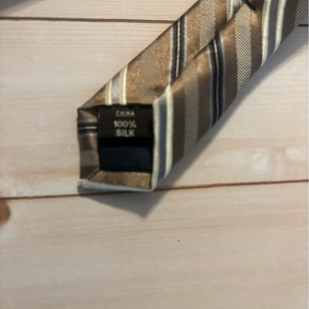 Michael Kors 100% Silk Gold Brown Striped Tie Luxury Designer - Picture 4 of 5